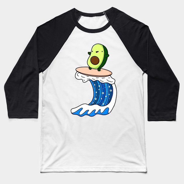 Funny Surfing Avocado Baseball T-Shirt by Sofia Sava